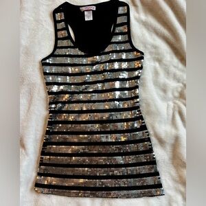 Lipstick black and silver striped sequin racerback tank top Small